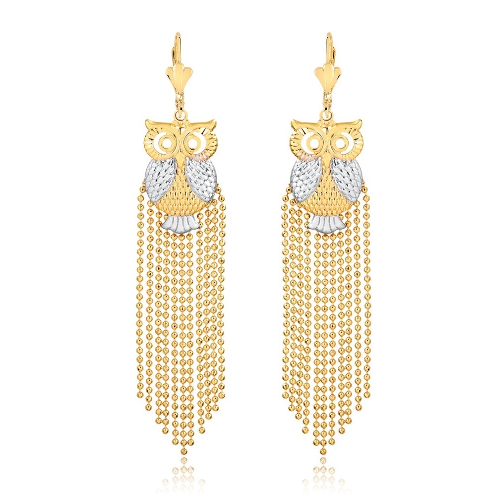 Beautiful long owl shape earrings, gold layered.